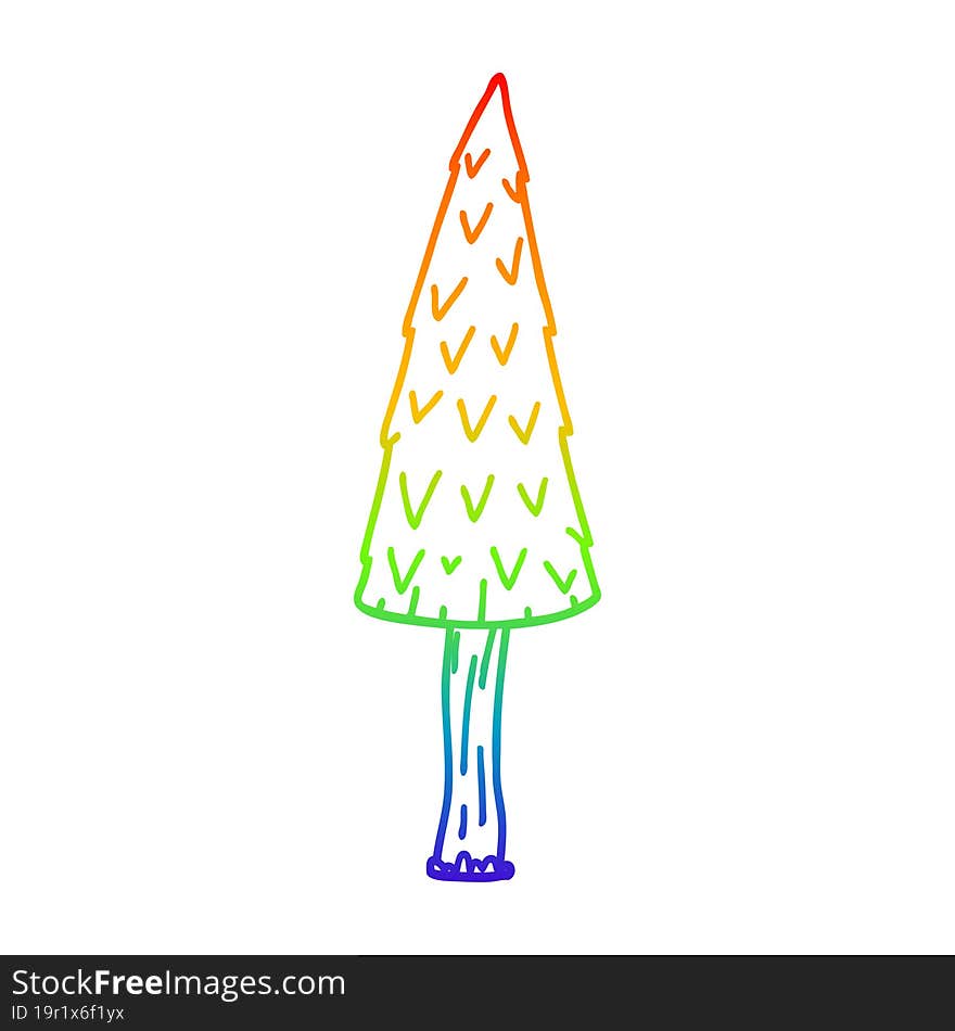 rainbow gradient line drawing of a cartoon christmas tree