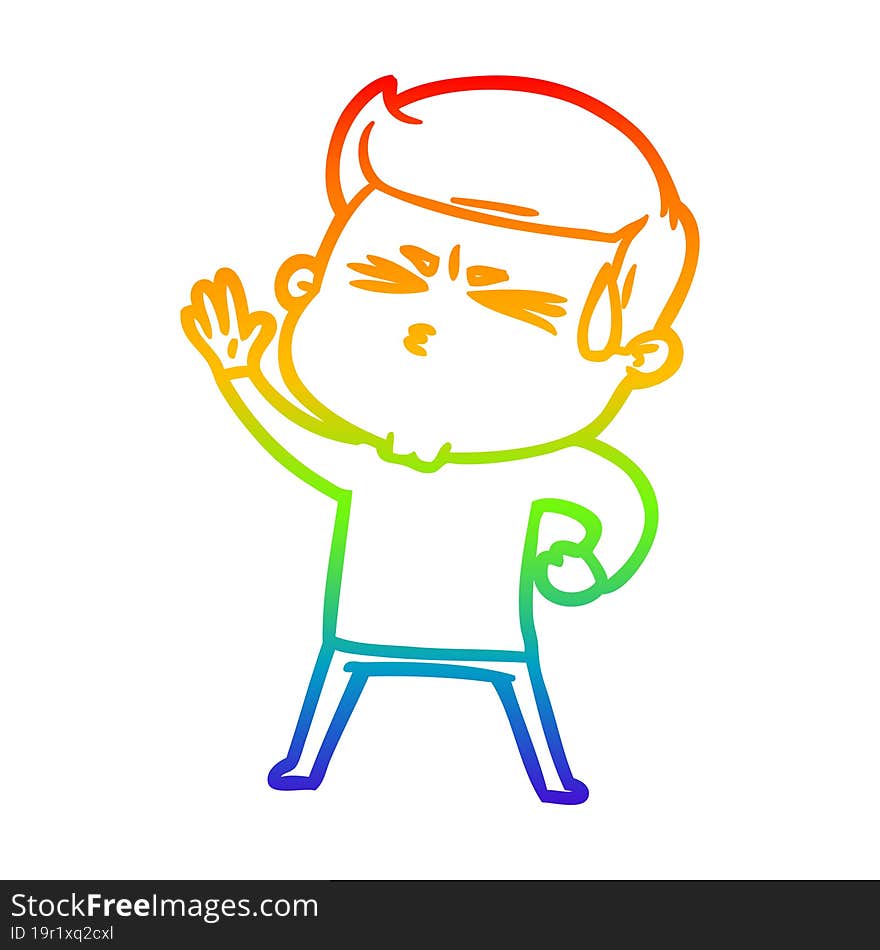 Rainbow Gradient Line Drawing Cartoon Man Sweating