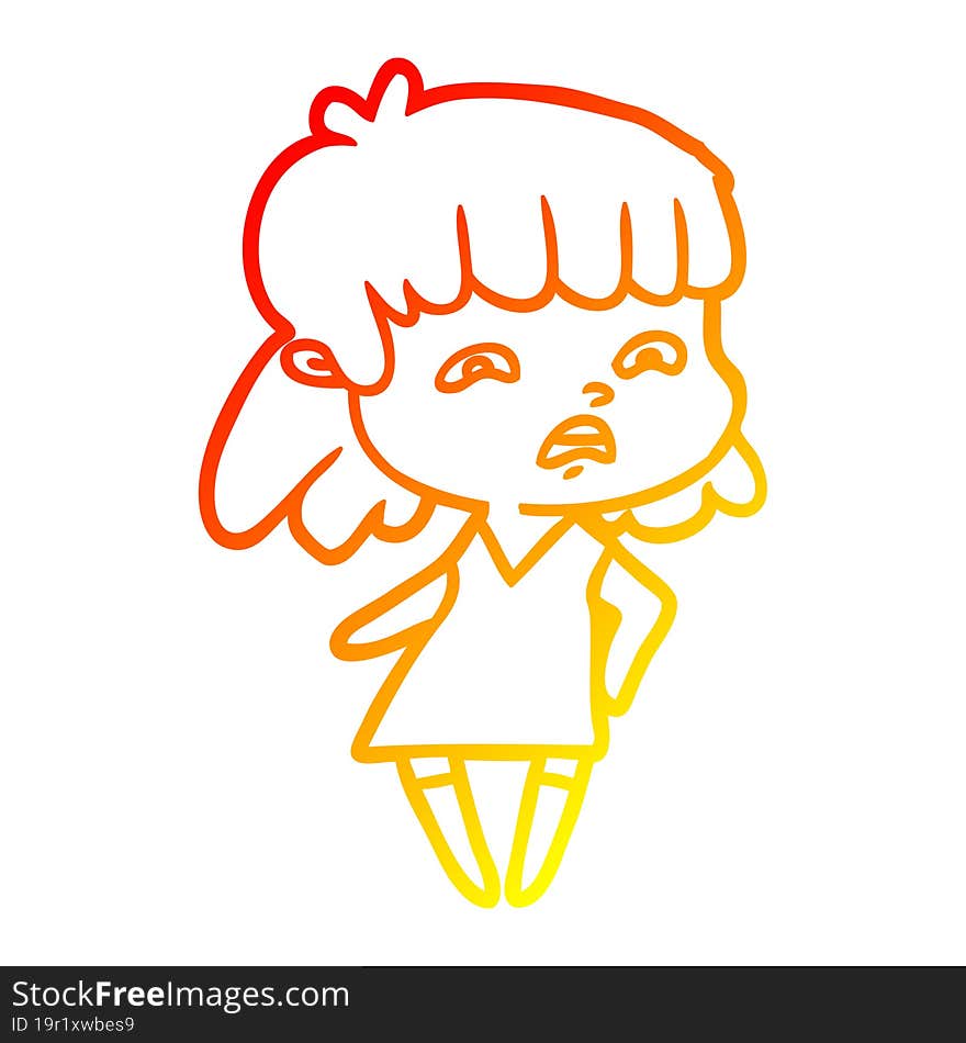 warm gradient line drawing cartoon worried woman