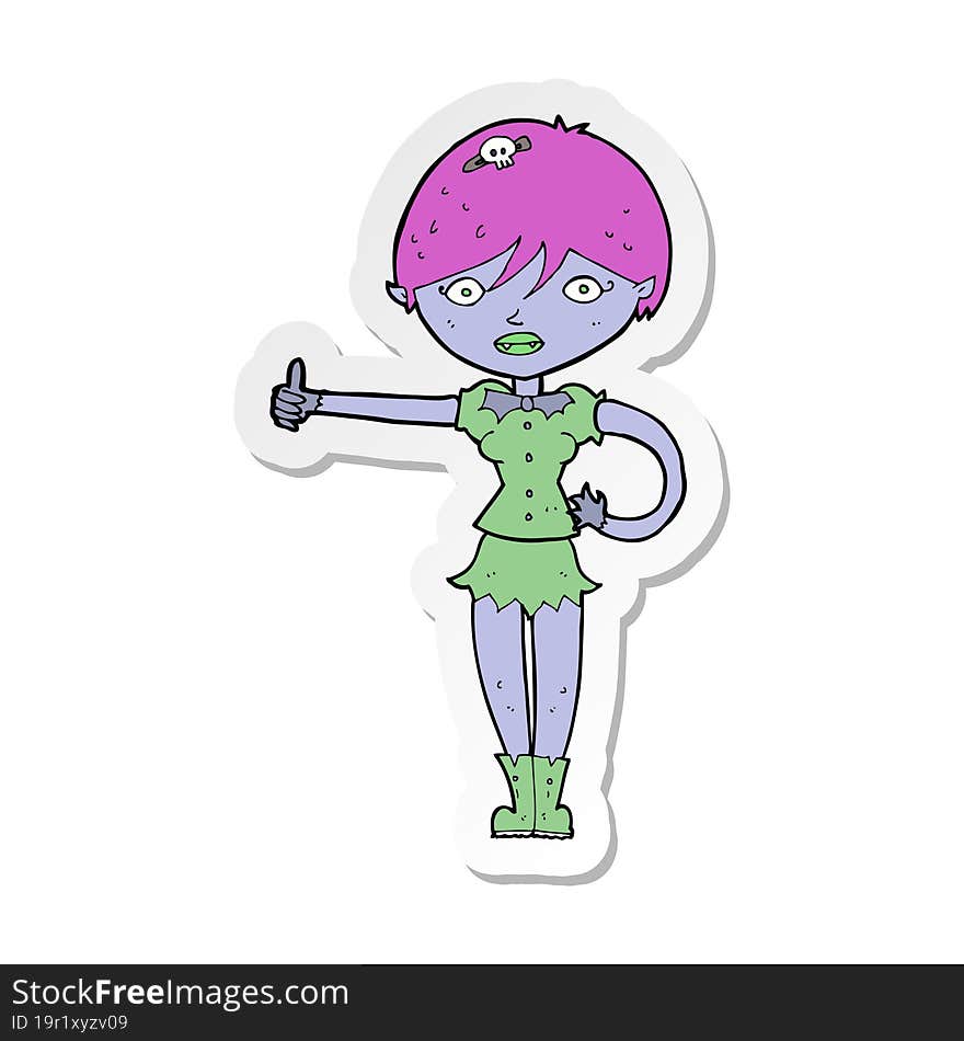 Sticker Of A Cartoon Vampire Girl Giving Thumbs Up Symbol