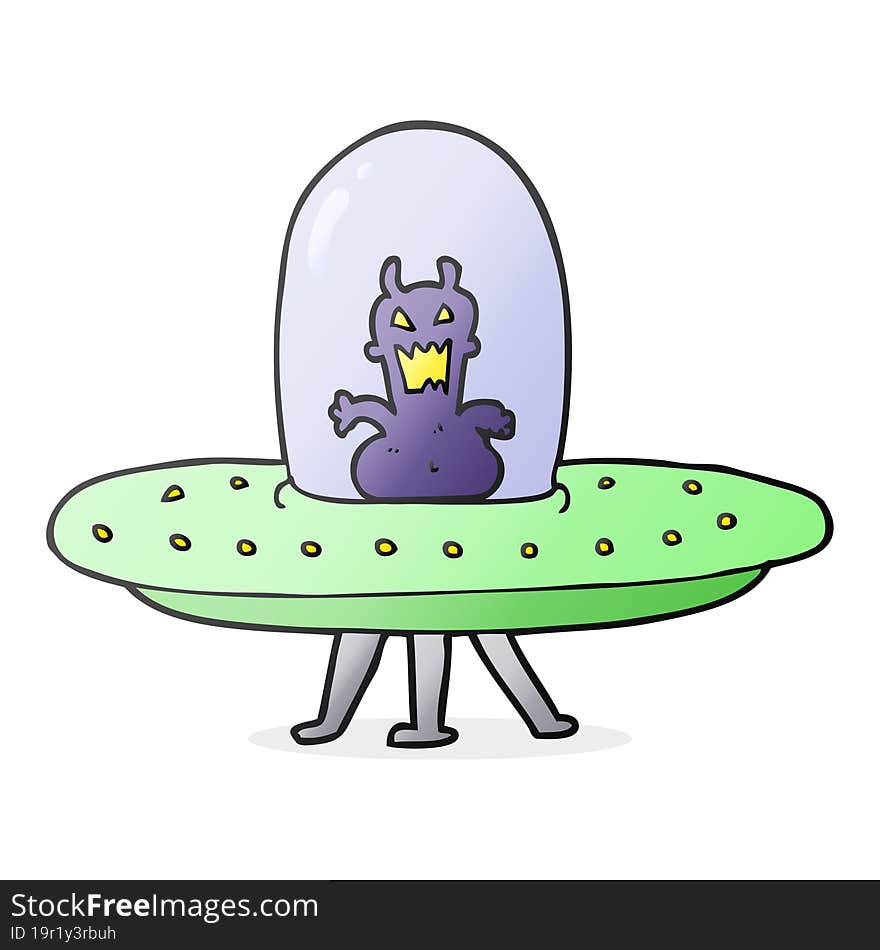 Cartoon Alien In Flying Saucer