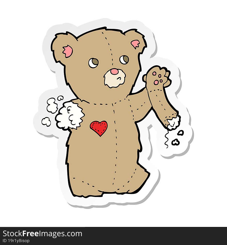 sticker of a cartoon teddy bear with torn arm