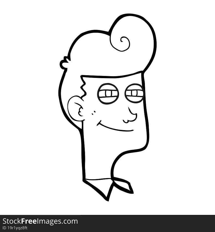 freehand drawn black and white cartoon smiling man