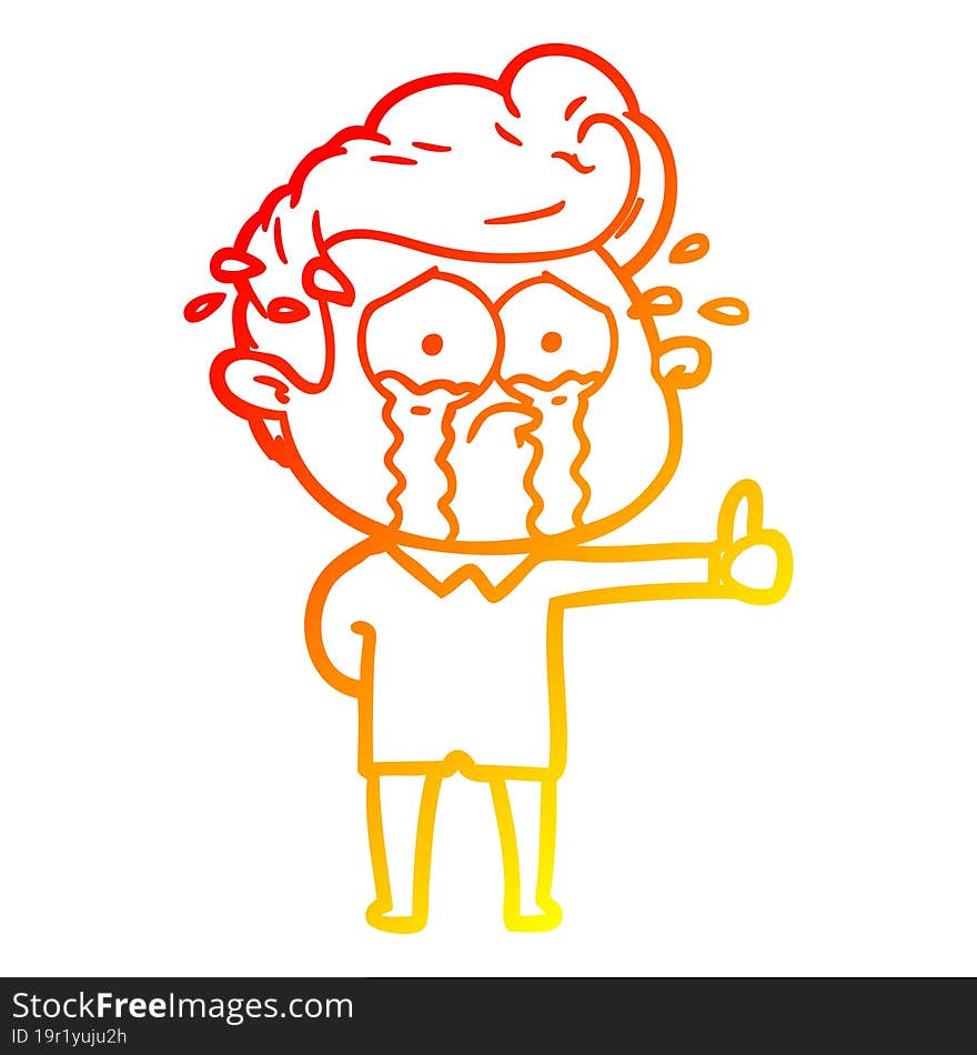 Warm Gradient Line Drawing Cartoon Crying Man