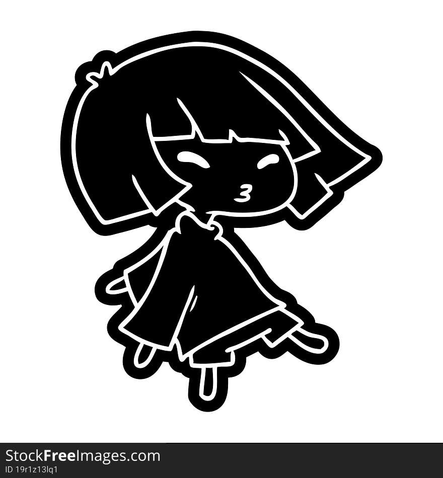 Cartoon Icon Of A Cute Kawaii Girl