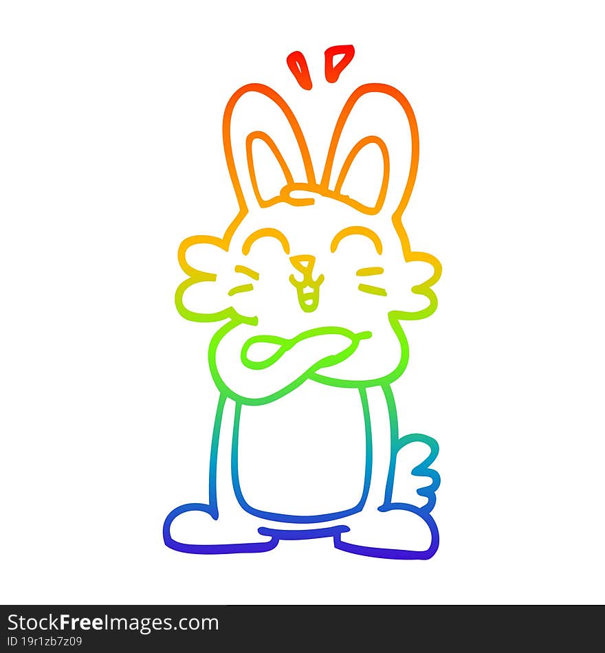 rainbow gradient line drawing of a cartoon cute bunny