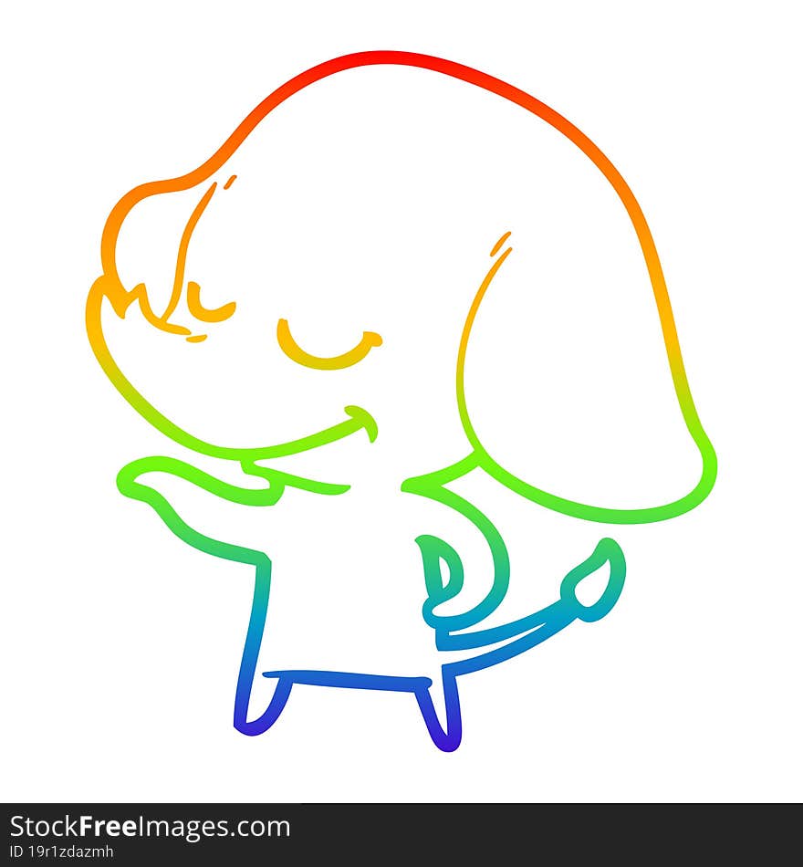 rainbow gradient line drawing cartoon smiling elephant