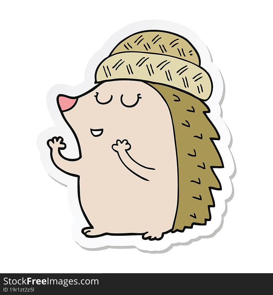 sticker of a cartoon hedgehog wearing hat