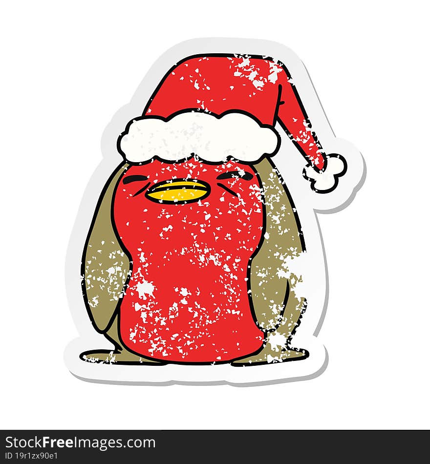 hand drawn christmas distressed sticker cartoon of kawaii robin. hand drawn christmas distressed sticker cartoon of kawaii robin