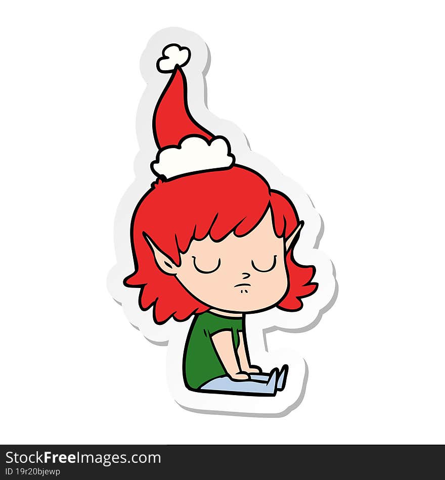 sticker cartoon of a elf girl wearing santa hat