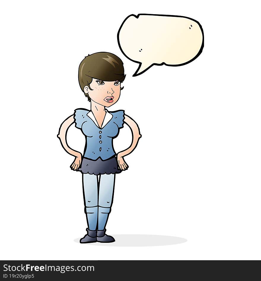 cartoon woman with hands on hips with speech bubble