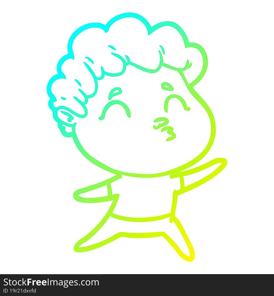 cold gradient line drawing cartoon man pouting