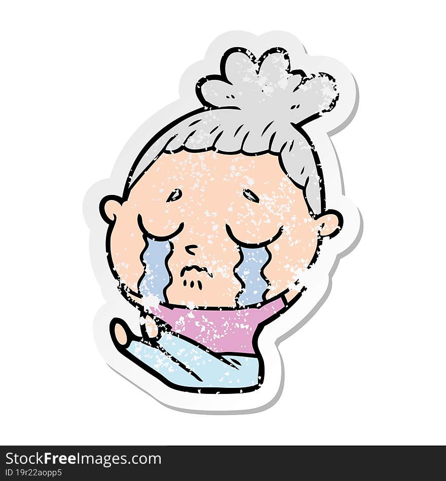 distressed sticker of a cartoon crying woman