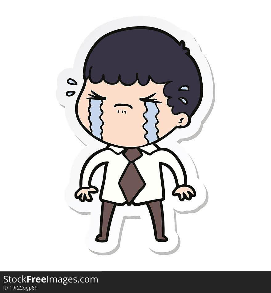 sticker of a cartoon man crying