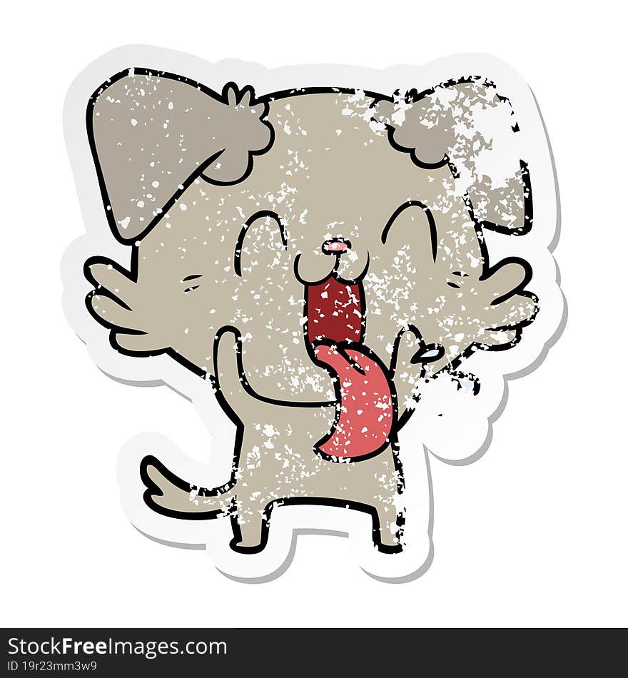 Distressed Sticker Of A Cartoon Panting Dog