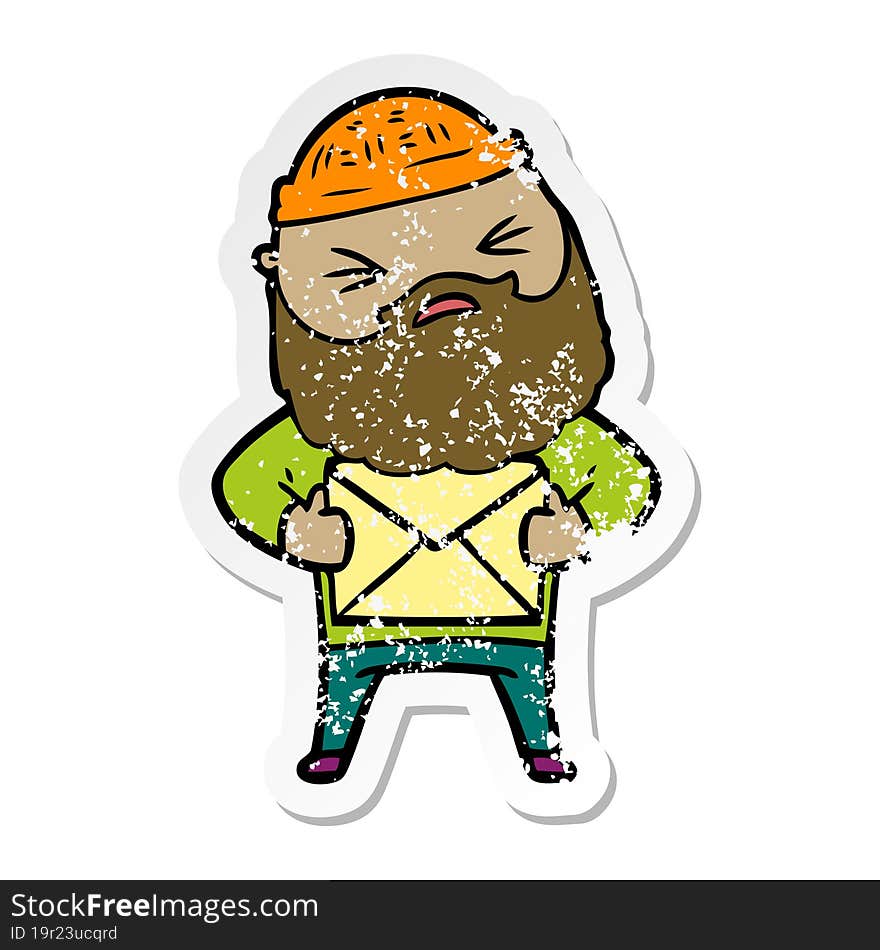 distressed sticker of a cartoon man with beard