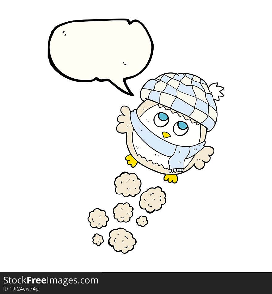 speech bubble cartoon cute little owl flying