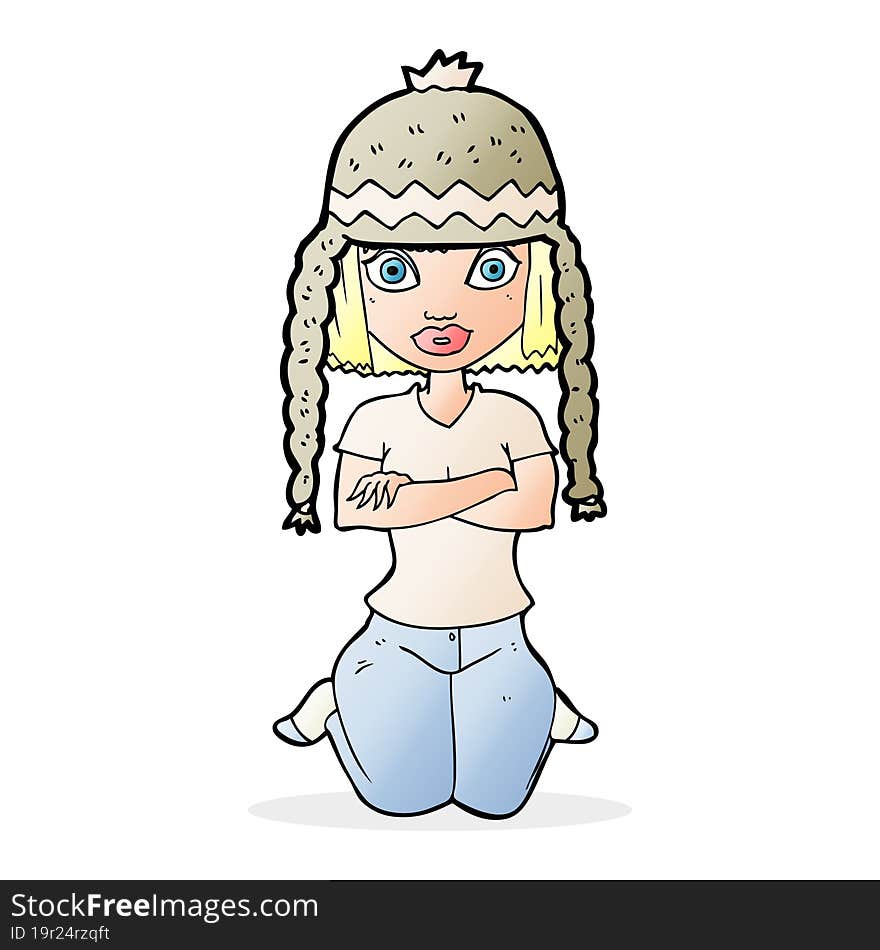 cartoon woman wearing hat