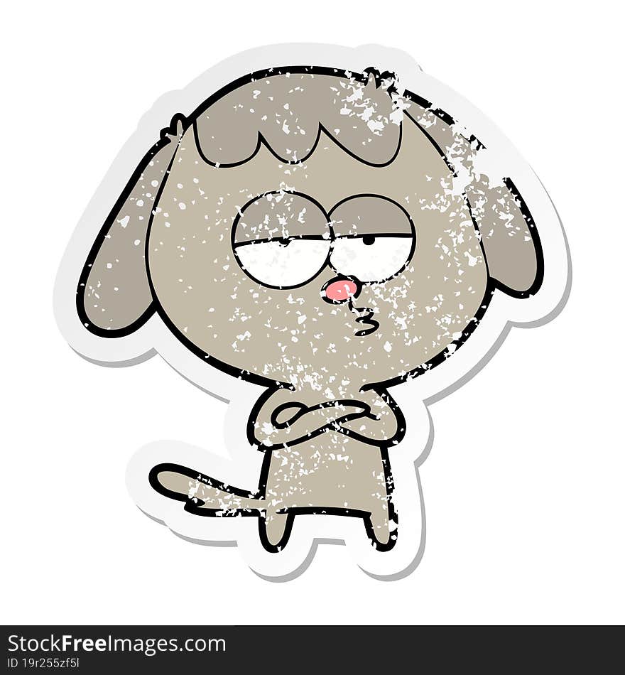 distressed sticker of a cartoon bored dog