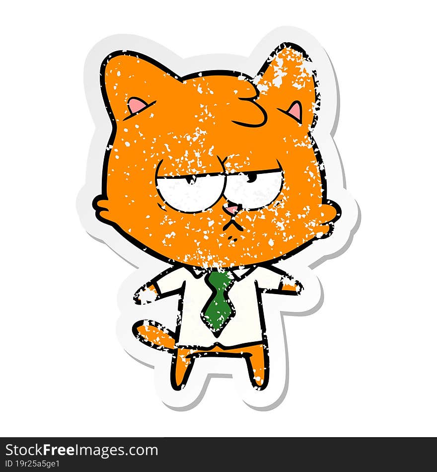 distressed sticker of a bored cartoon cat