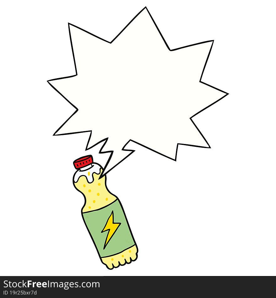 cartoon soda bottle and speech bubble