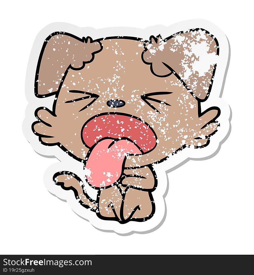 distressed sticker of a cartoon disgusted dog sitting