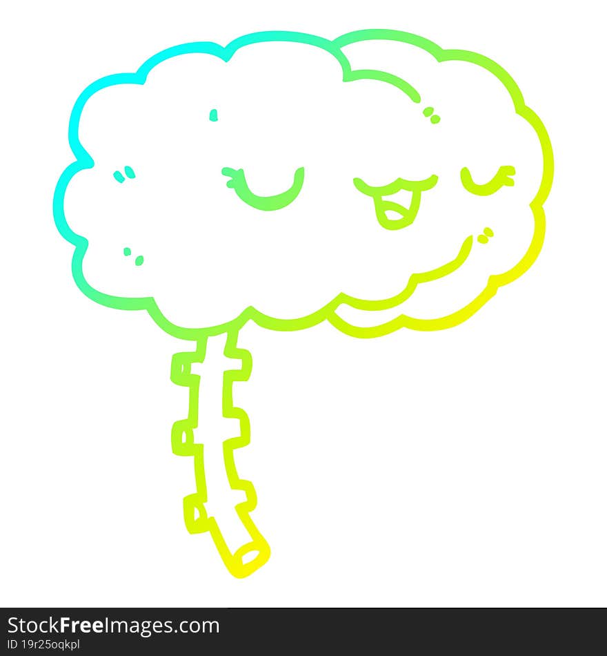 cold gradient line drawing happy cartoon brain