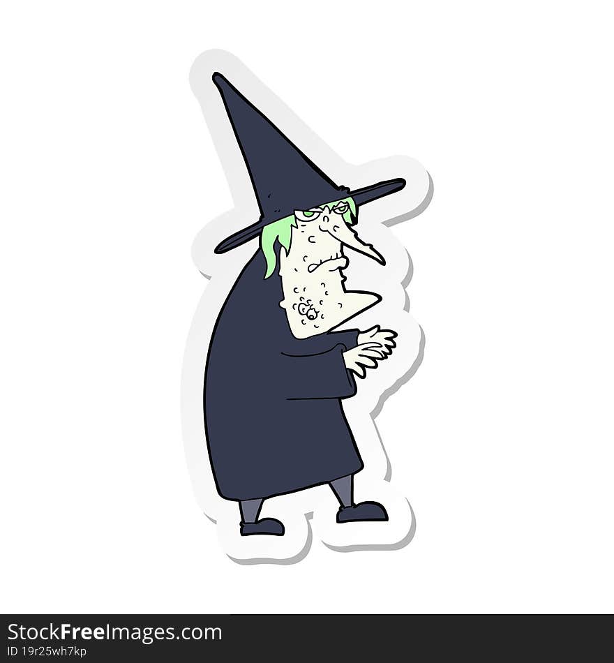 sticker of a cartoon ugly old witch