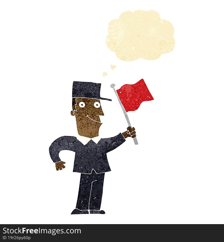 Cartoon Man Waving Flag With Thought Bubble