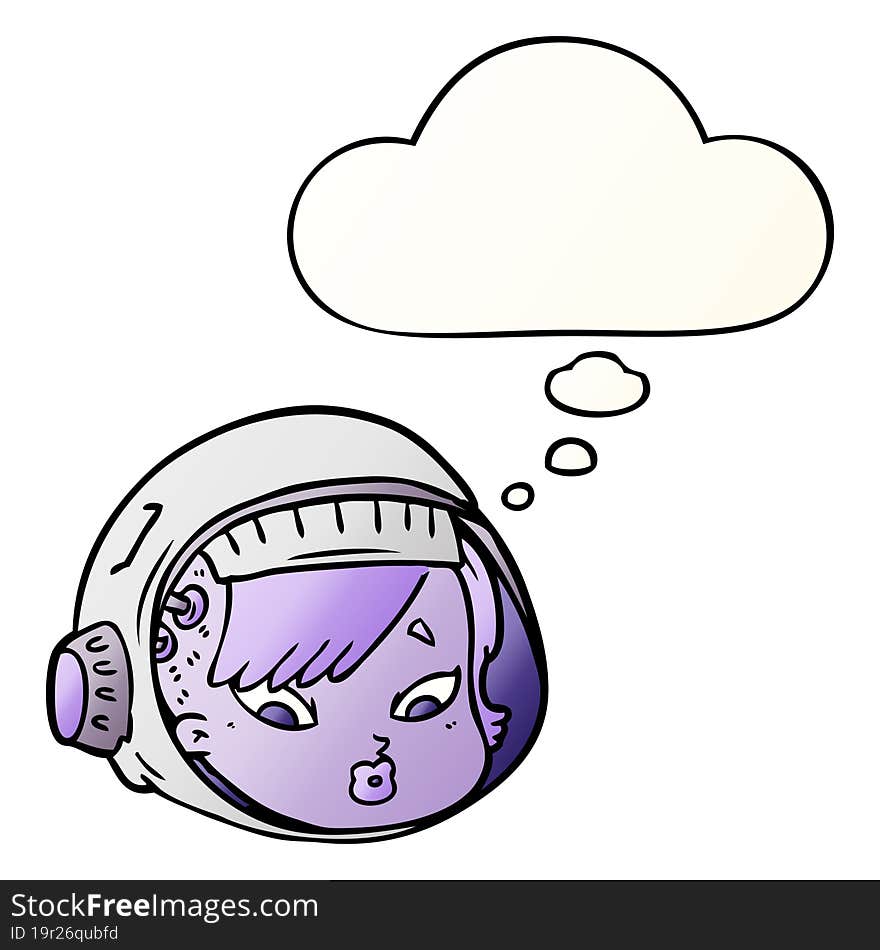 cartoon astronaut face and thought bubble in smooth gradient style