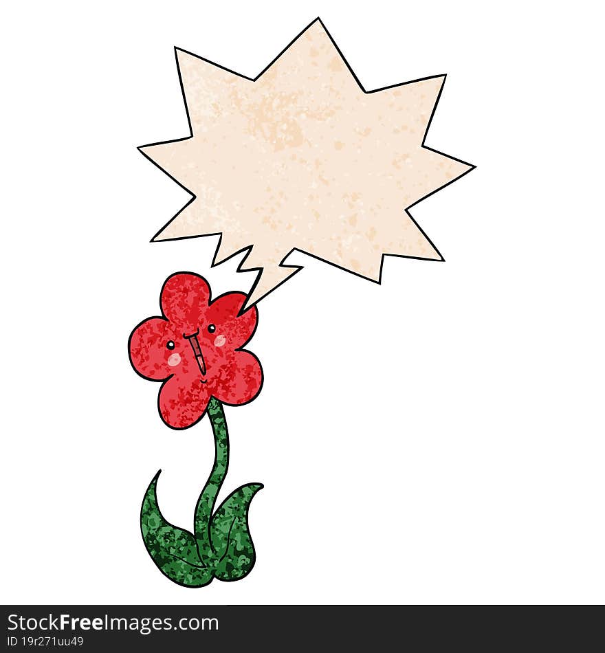 Cartoon Flower And Speech Bubble In Retro Texture Style