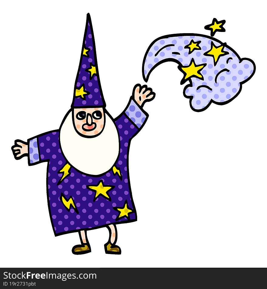 cartoon doodle wizard casting spell