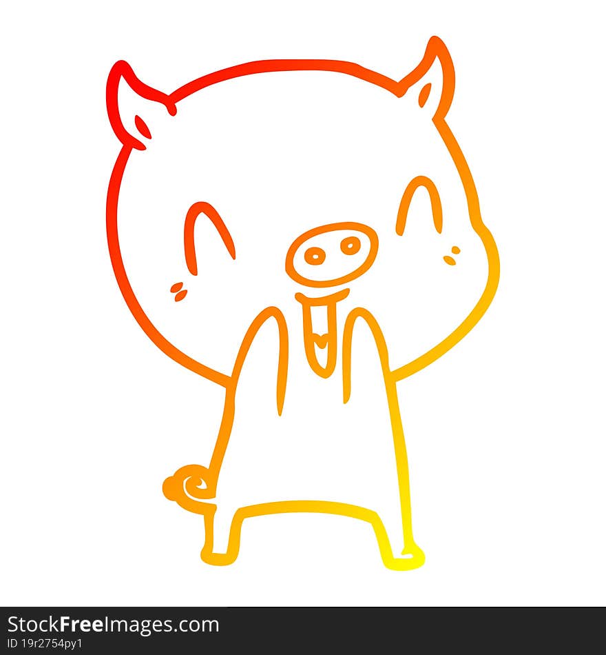 warm gradient line drawing of a happy cartoon pig