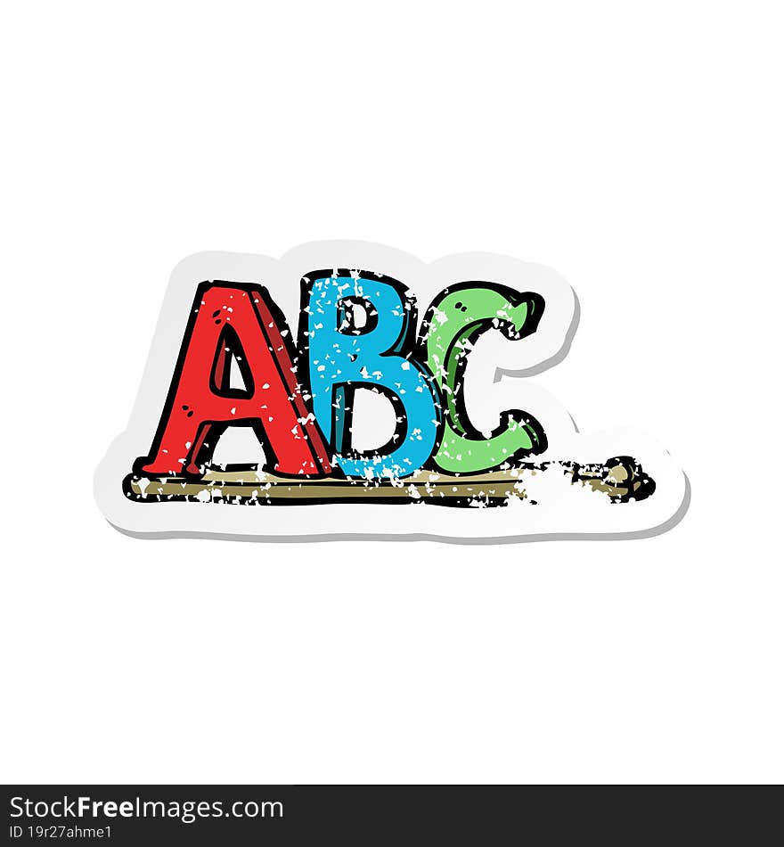 retro distressed sticker of a cartoon ABC letters