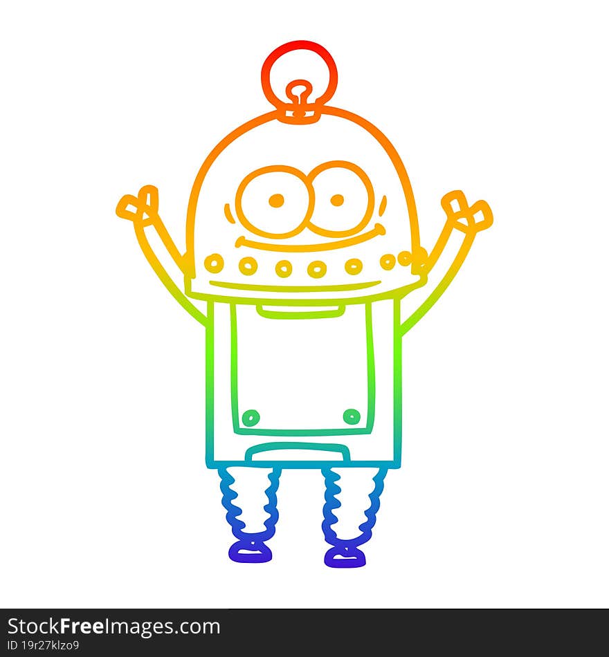 Rainbow Gradient Line Drawing Happy Carton Robot With Light Bulb