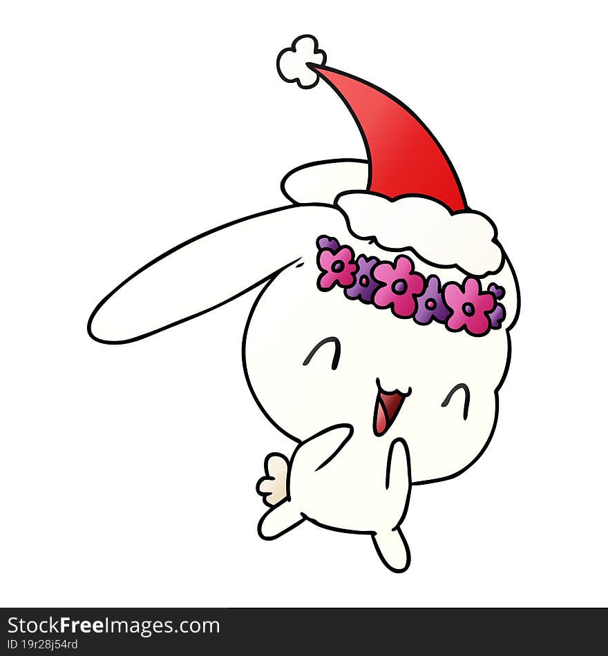 hand drawn christmas gradient cartoon of kawaii rabbit