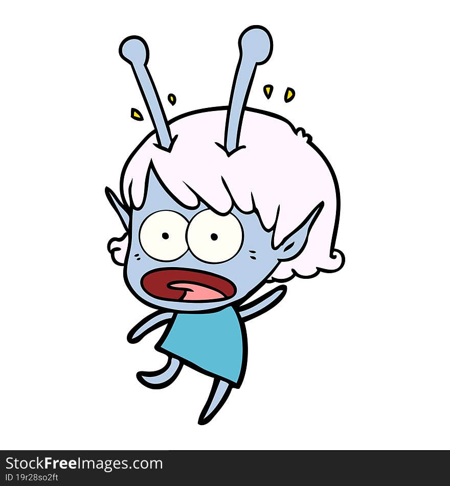 cartoon shocked alien girl. cartoon shocked alien girl