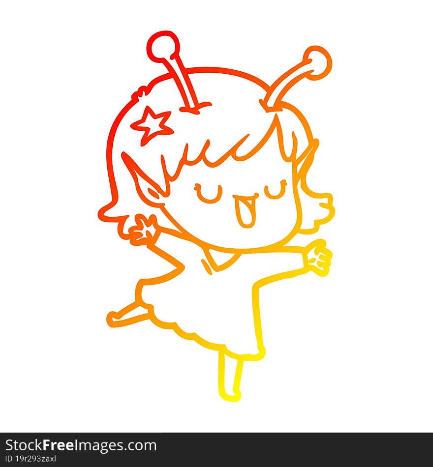 warm gradient line drawing happy alien girl cartoon