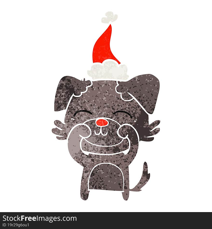 retro cartoon of a dog wearing santa hat