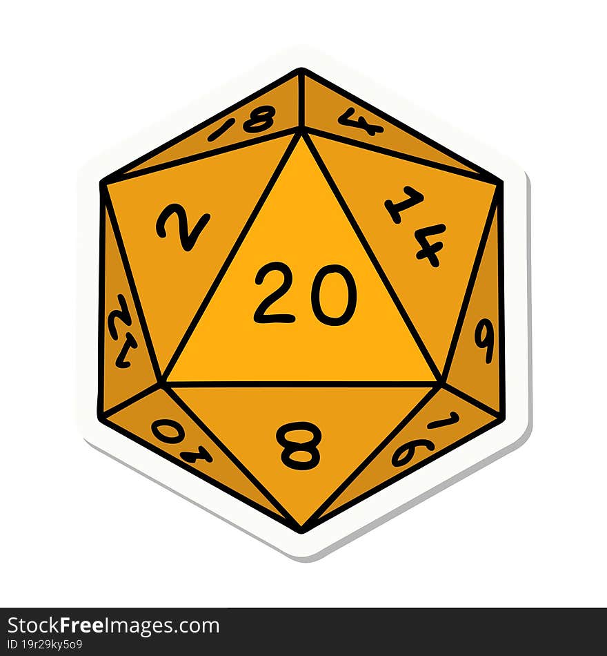 sticker of a natural 20 D20 dice roll. sticker of a natural 20 D20 dice roll