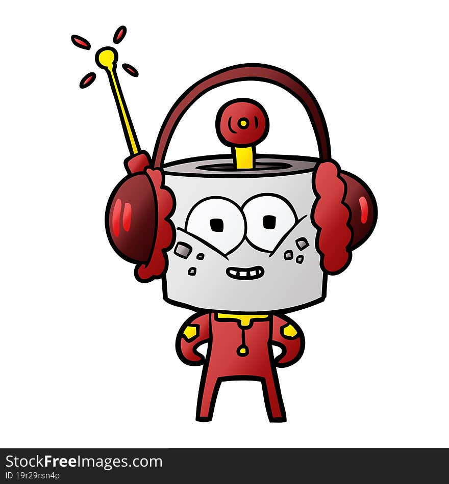 happy cartoon robot wearing headphones. happy cartoon robot wearing headphones