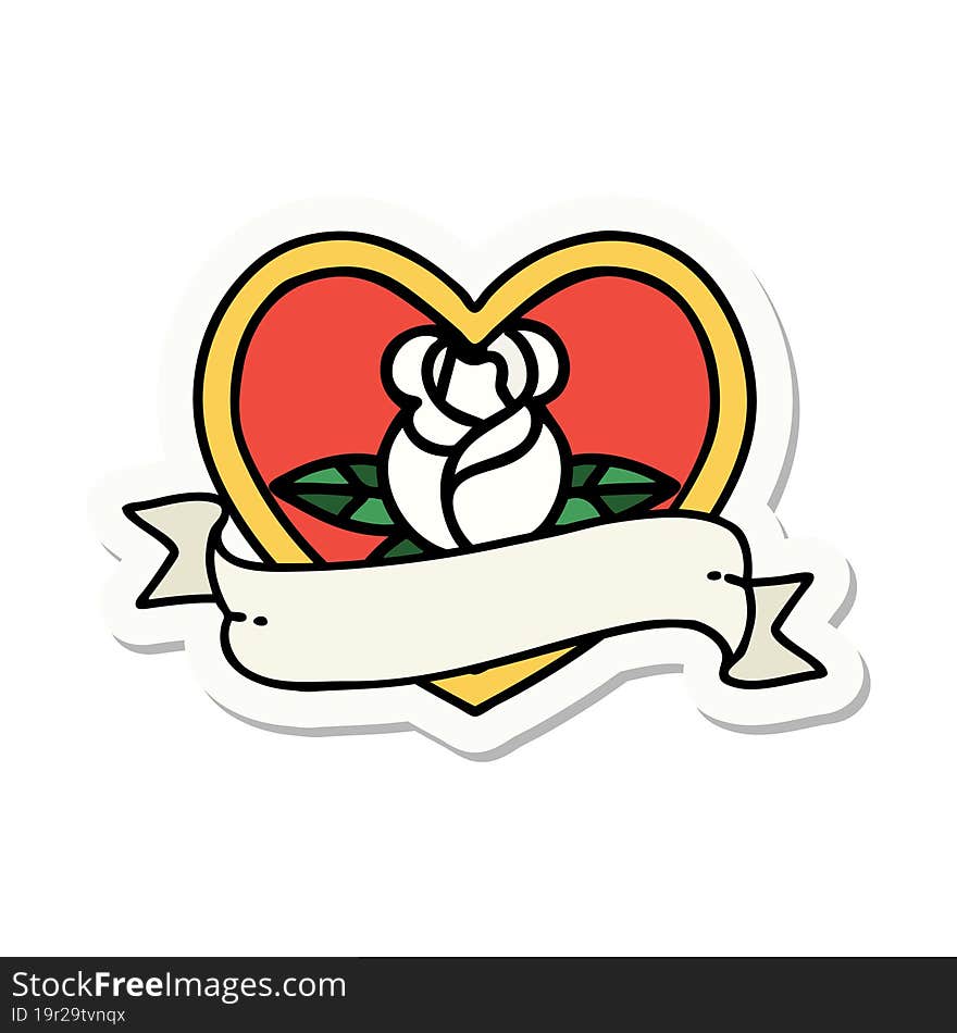 sticker of tattoo in traditional style of a heart rose and banner. sticker of tattoo in traditional style of a heart rose and banner