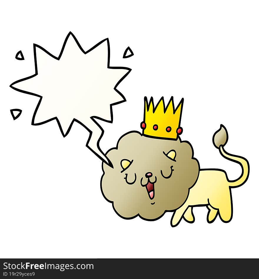 cartoon lion and crown and speech bubble in smooth gradient style