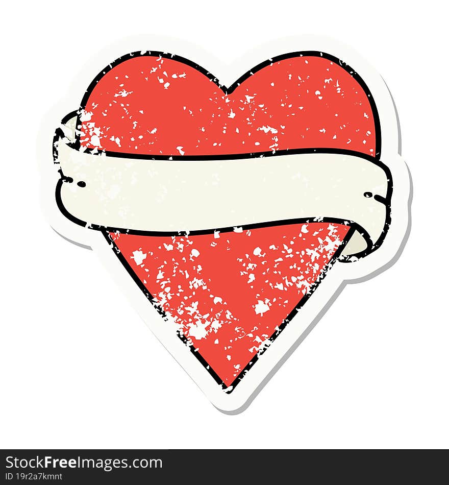 distressed sticker tattoo in traditional style of a heart and banner. distressed sticker tattoo in traditional style of a heart and banner