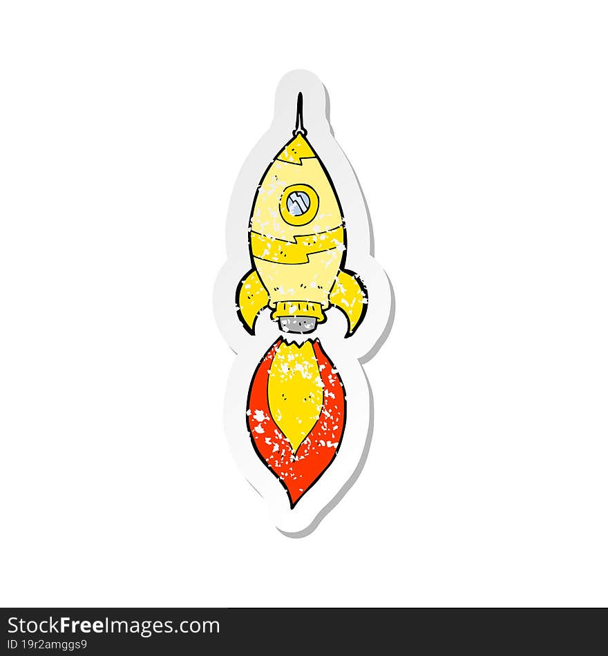 retro distressed sticker of a cartoon spaceship