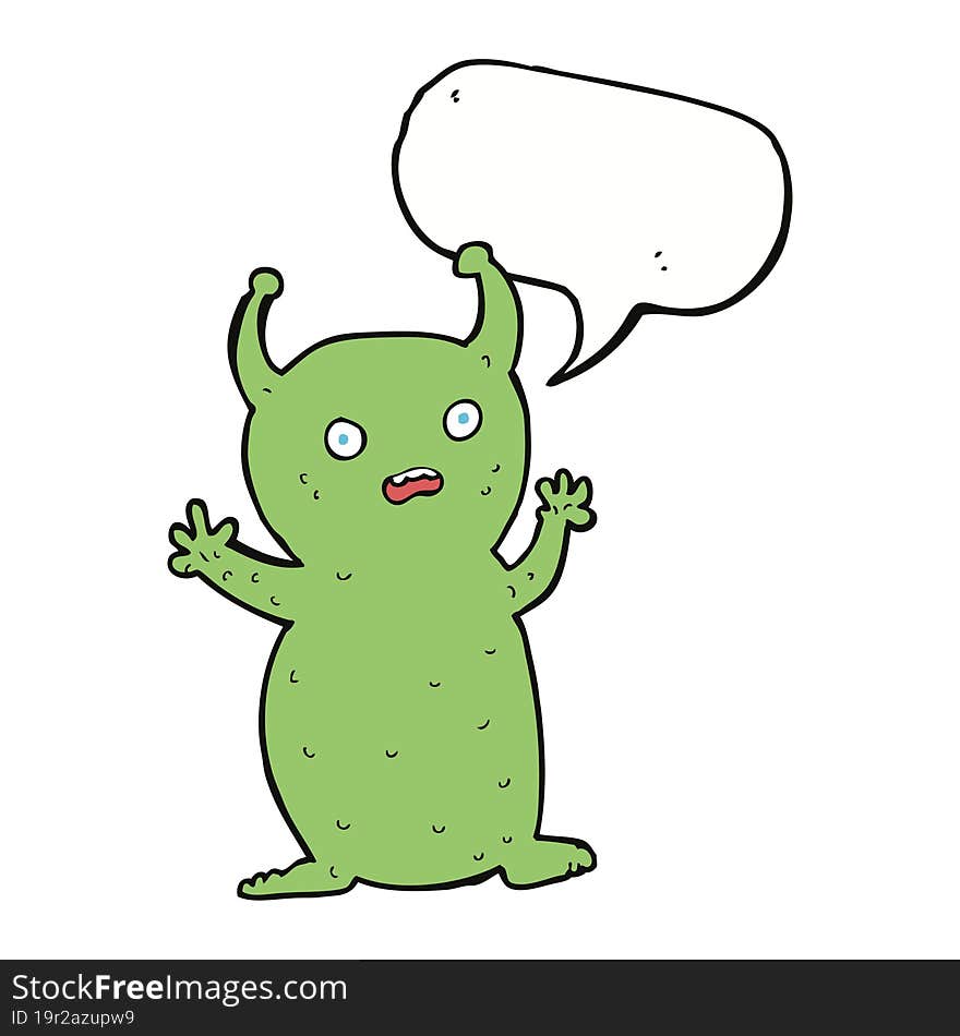 cartoon funny little alien with speech bubble