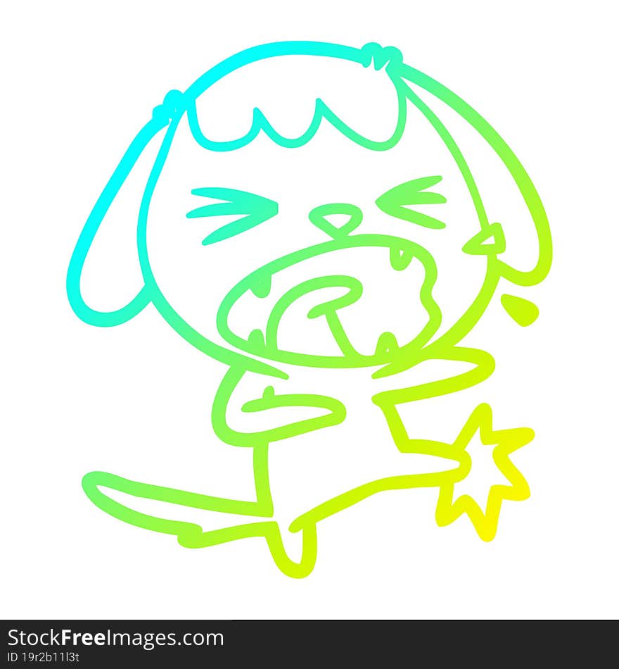 cold gradient line drawing of a cute cartoon dog barking