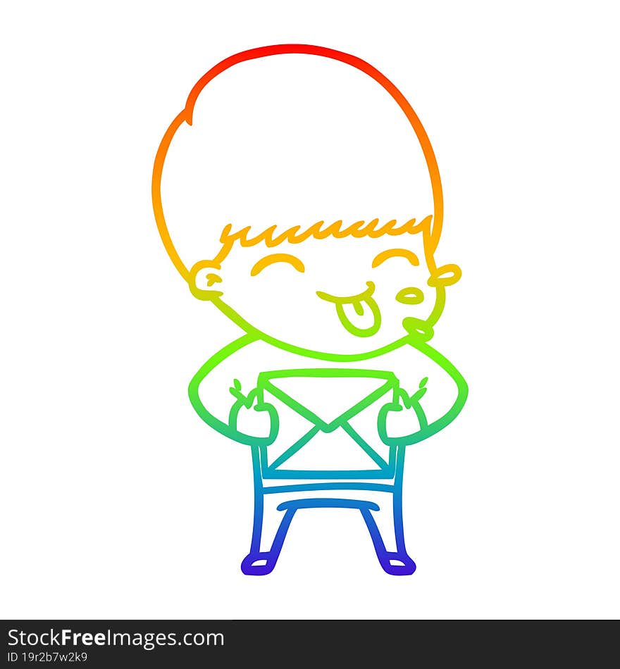 rainbow gradient line drawing of a happy cartoon boy