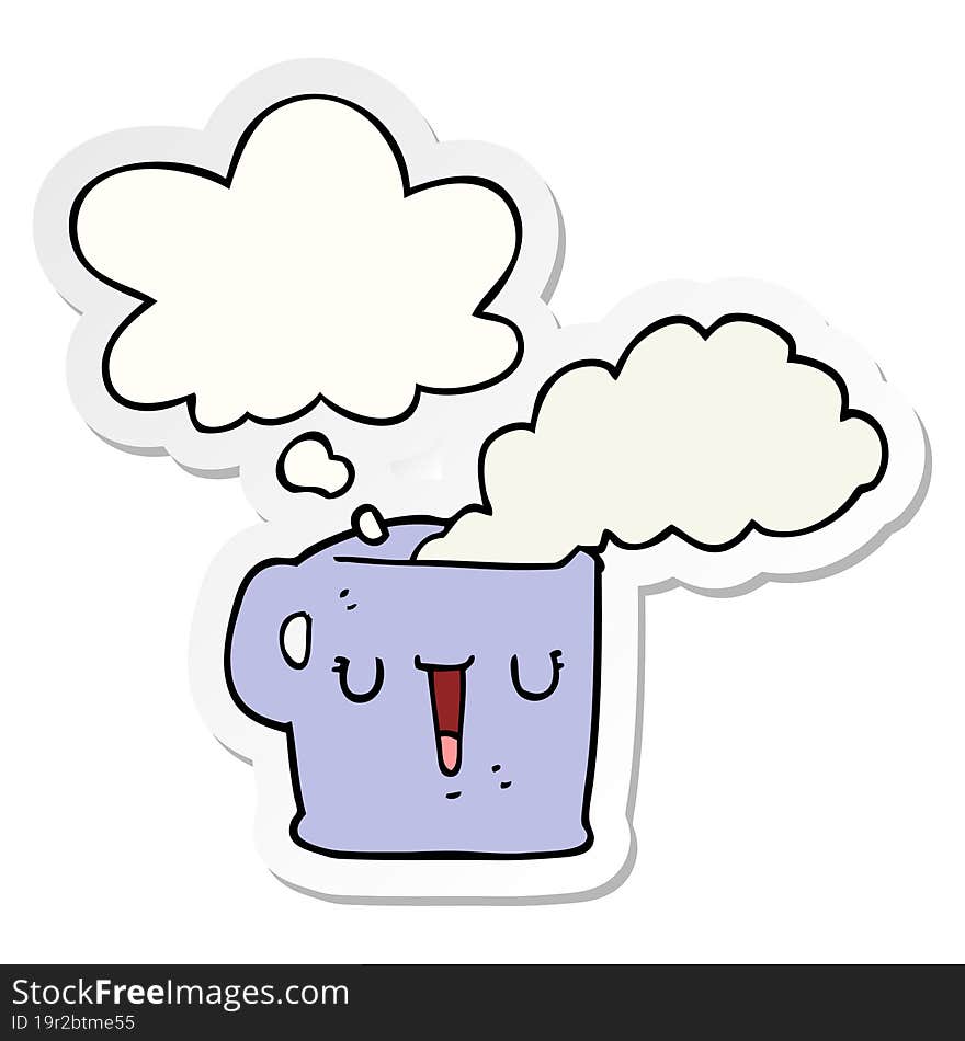 cartoon hot cup of coffee with thought bubble as a printed sticker