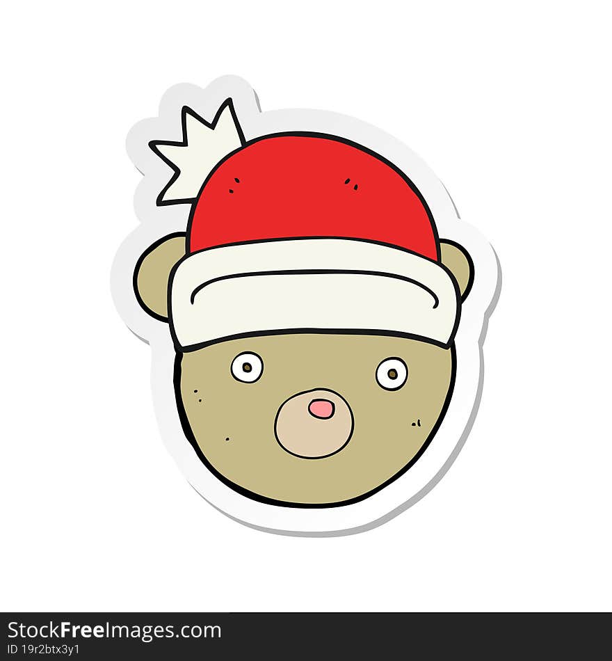 sticker of a cartoon teddy bear wearing christmas hat